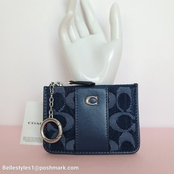 COACH Mini Skinny ID Card Case in Denim Signature- Deep Blue multi color⭐ - Picture 1 of 16